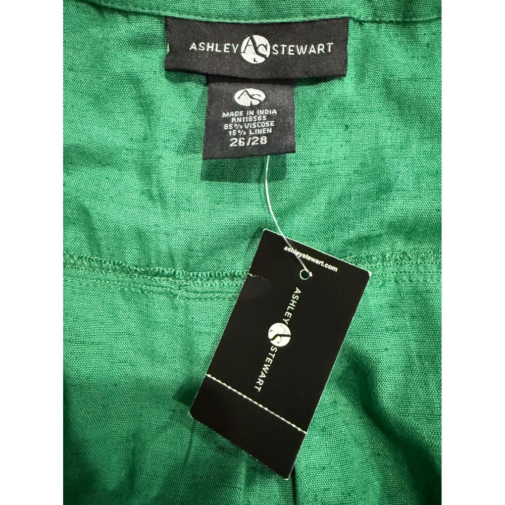 Ashley Stewart Green Linen Blend Roll Tab Sleeve Midi Dress Plus Size 26/28 NEW - Picture 3 of 5
